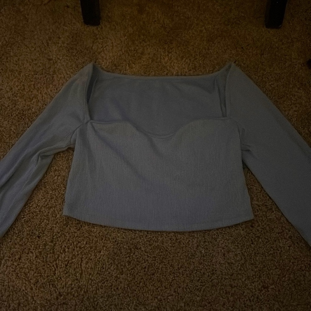 baby blue cropped long sleeve top